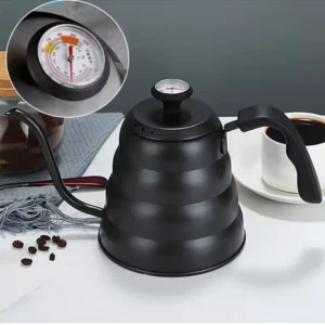 Kettle con medidor de temperatura, cuello de cisne. 1 Litro. Negro