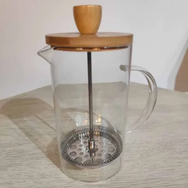 cafetera prensa francesa de madera de bambú en vidrio 600ml